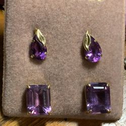 Two Unused Sets Of 14kt  And Amythyst