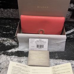 BVLGARI Long Wallet Bvlgari Bvlgari Series Leather Logo Ring Reef Coral NEW