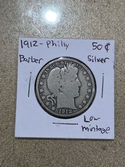1912 Barber Silver Half Dollar Philadelphia Mint