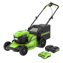 Greenworks 48V (24V x 2) 20" Brushless Cordless (Push) Lawn Mower (LED Headlight), (2) 4.0Ah Batteries and Dual Port Rapid Charger