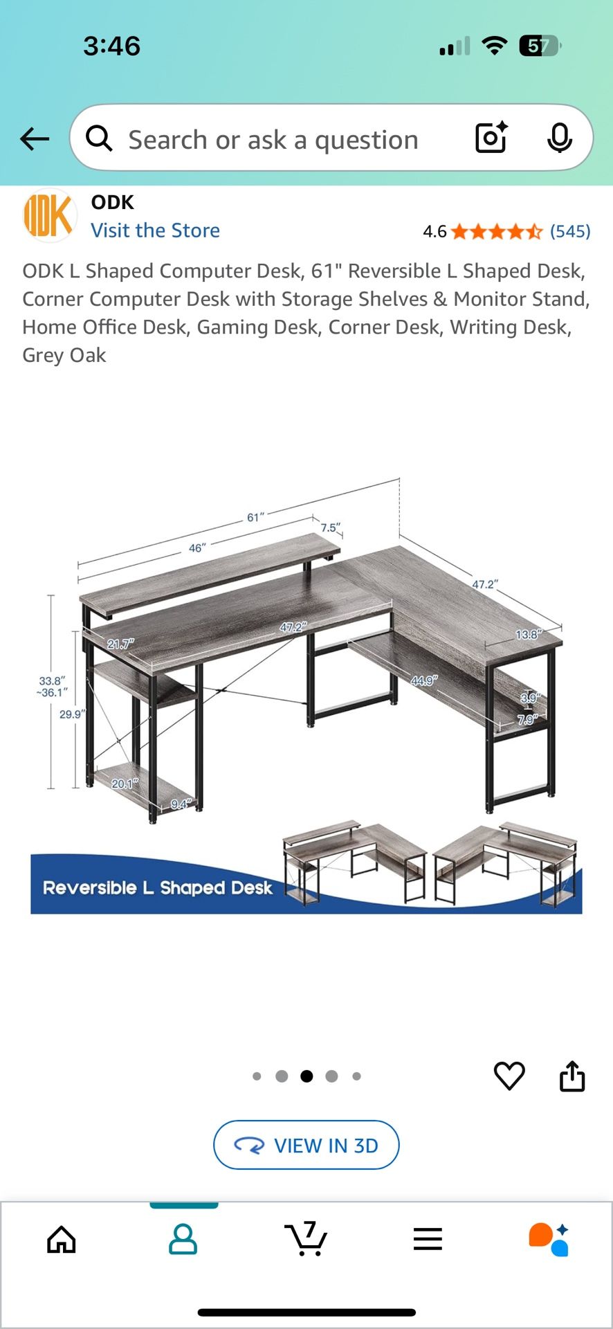 L Shaped Computer Desk, 61" Reversible L Shaped