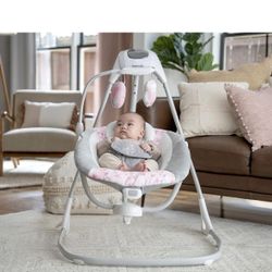 Ingenuity SimpleComfort Lightweight Compact 6-Speed Multi-Direction Baby Swing, Vibrations & Nature Sounds, 0-9 Months 6-20 lbs (Pink Cassidy)