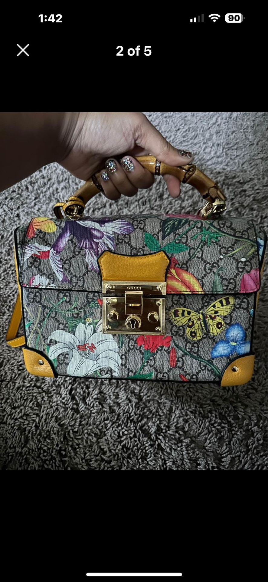 Gucci, Bamboo Purse, Floral Print