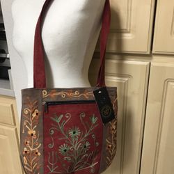 NEW Embroidered Suede Like Bag Purse