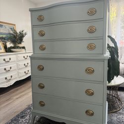 6 drawer antique Solid Wood  light Blue