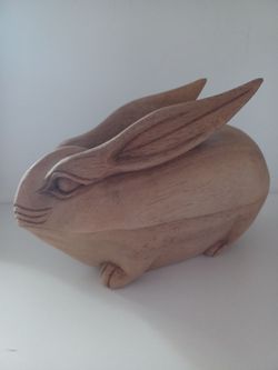 Hand carved wooden bunny trinket box