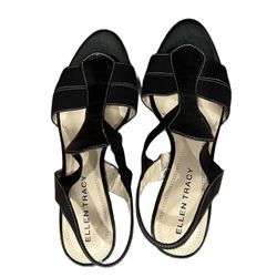 Ellen Tracy Women’s Black Sandals High Heels Stretchable Strappy Shoes, Size 7.5