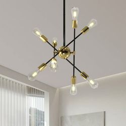 8-Lights Sputnik Chandelier: Mid Century Ceiling Light Fixtures - Industrial Ceiling Light Gold and Black Ceiling Lamp for Kitchen Living Room Dining