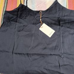 Quince Washable Stretch Silk Cami Navy Blue V Neck Tank Top L NWT