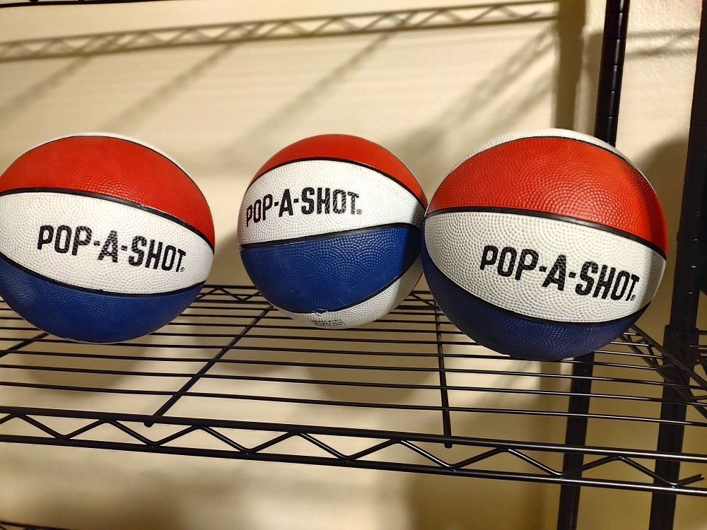Set Of Three Pop A Shot Miniature Red White And Blue Basketballs