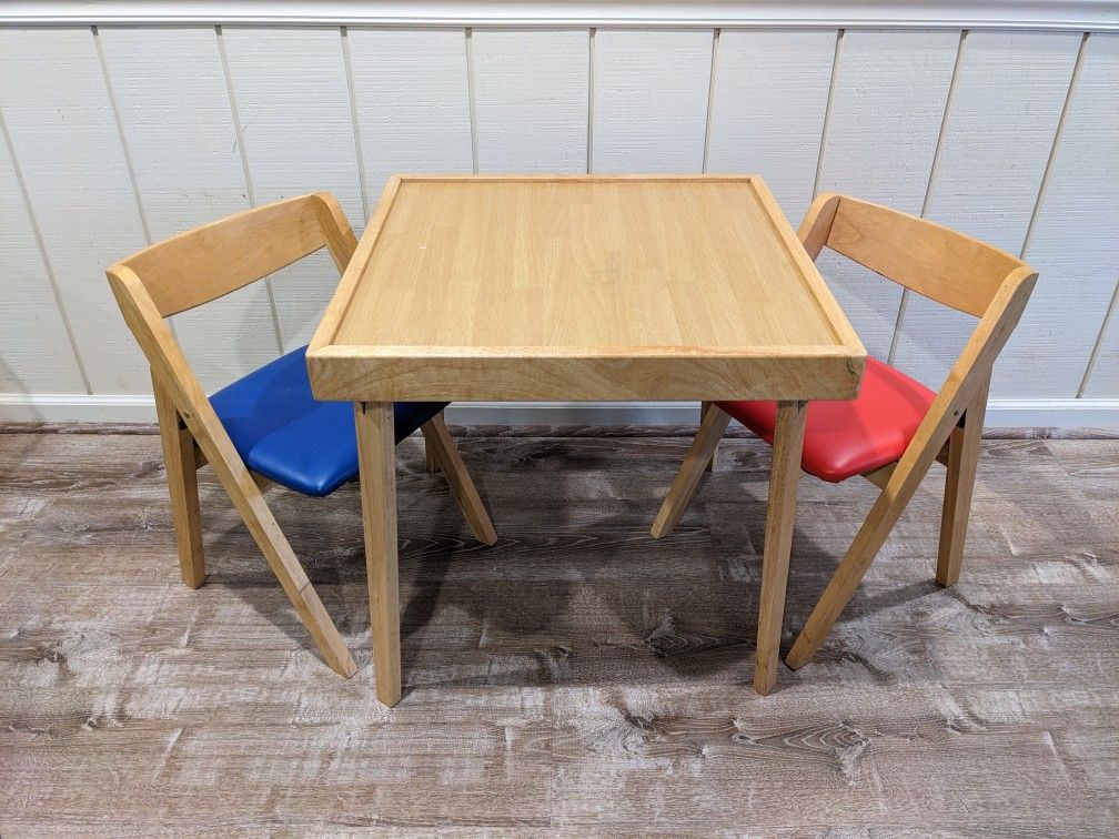 Wood Kid's Table + 2 Chairs
