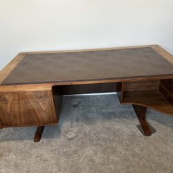 Wooden Desk With Leather Writing Area
