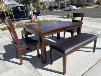 Dining Table - set with 18" butterfly leaf + 2 Chairs & 2 bench