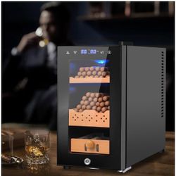 Electric Humidor, 25L 150 Counts Large Capacity,Thermostatic Cooling Humidor Cabinet with Spanish Cedar Wood Shelves, Digital LED Screen, Safety Lock,