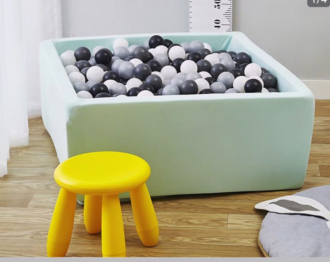 Square Foam Ball Pit for Toddler , 35 " x35 " x12 " Soft Ball Pit Pool with Removable Cover , Indoor Memory Sponge Ball Playpen Without Balls Light bl
