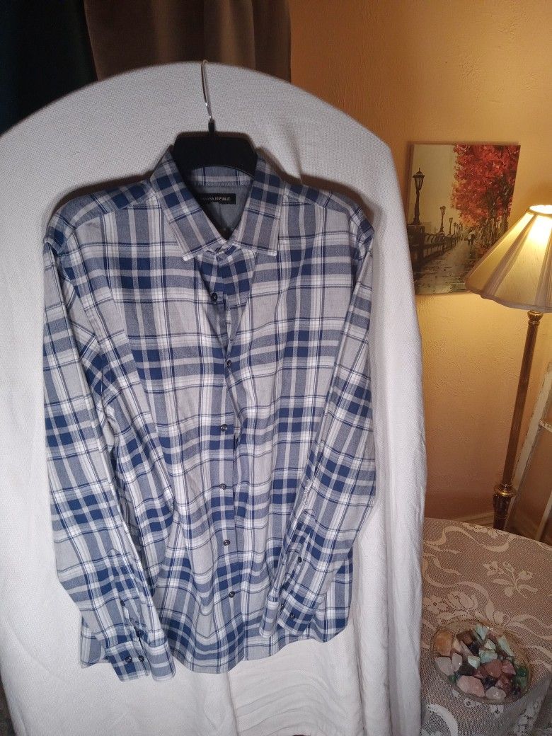 Banana Republic Mens Button Down Long Sleeve Plaid Shirt Sz XL