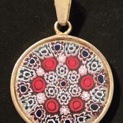 Vtg. Murano Millediori Glass 800 #732VI Pendant Jewelry Red,  White & Blue 3/4" Rare Fine!