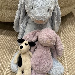 Used Jellycat (Small Dog, Pink Purple Bunny, Large Blue Bunny)