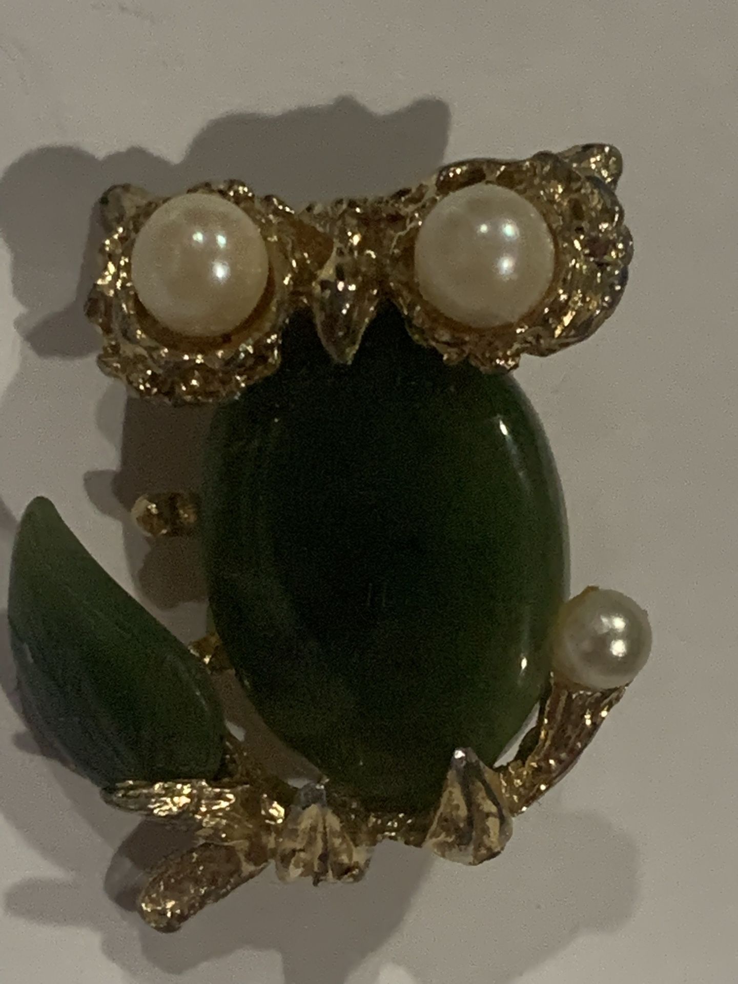 Vtg Swoboda Jade And Pearl Pin