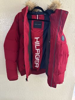 Tommy Hilfiger Men's Red  Faux Fur Snorkel Hooded Coat Jacket Size XL Puffer