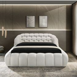 Brand New White Chenilld Queen Bedframe