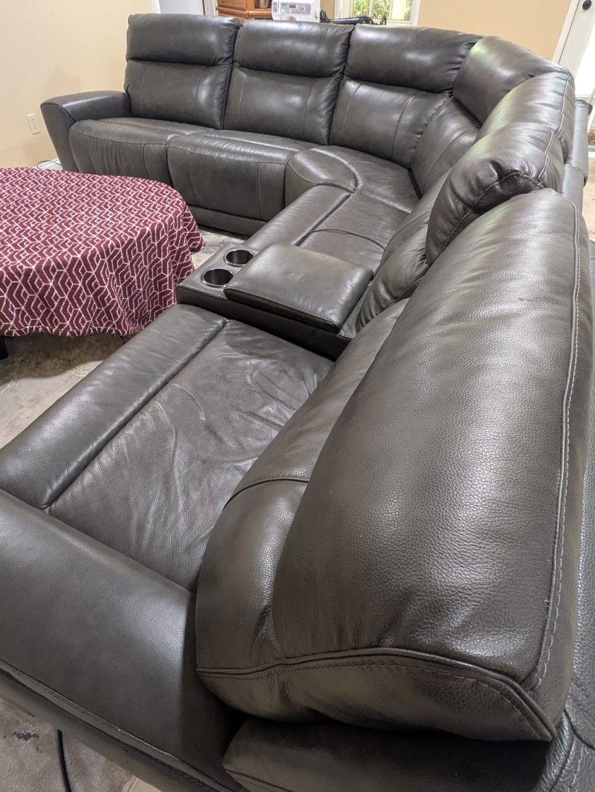 Leather sectional with 3 recliners and power console
