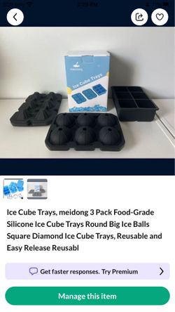 Ice Cube Trays, meidong 3 Pack Food-Grade Silicone Ice Cube Trays Round Big Ice Balls Square Diamond Ice Cube Trays, Reusable and Easy Release Reusabl