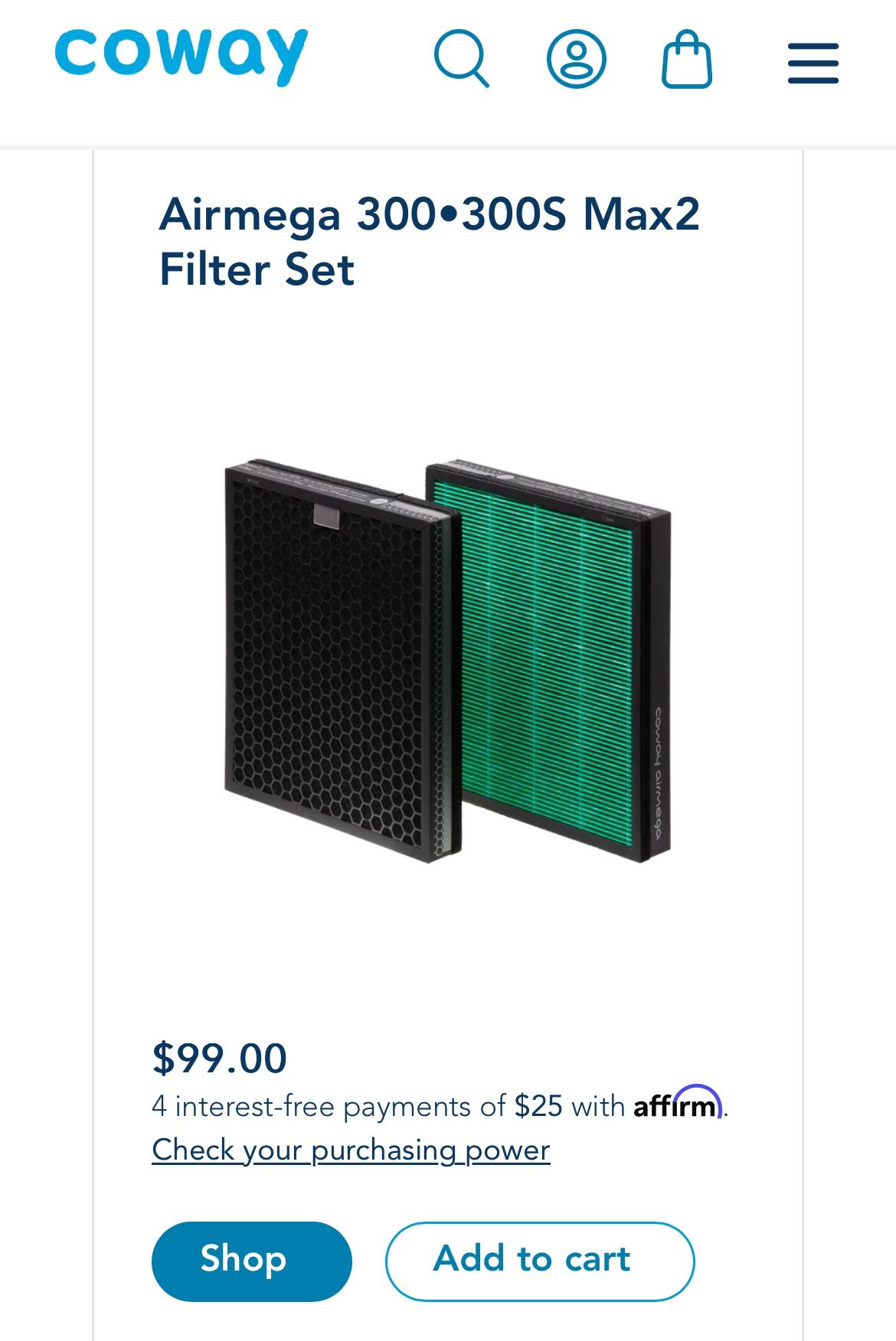 Coway Airmega 300 / 300S Filters (2 Sets Of 2)