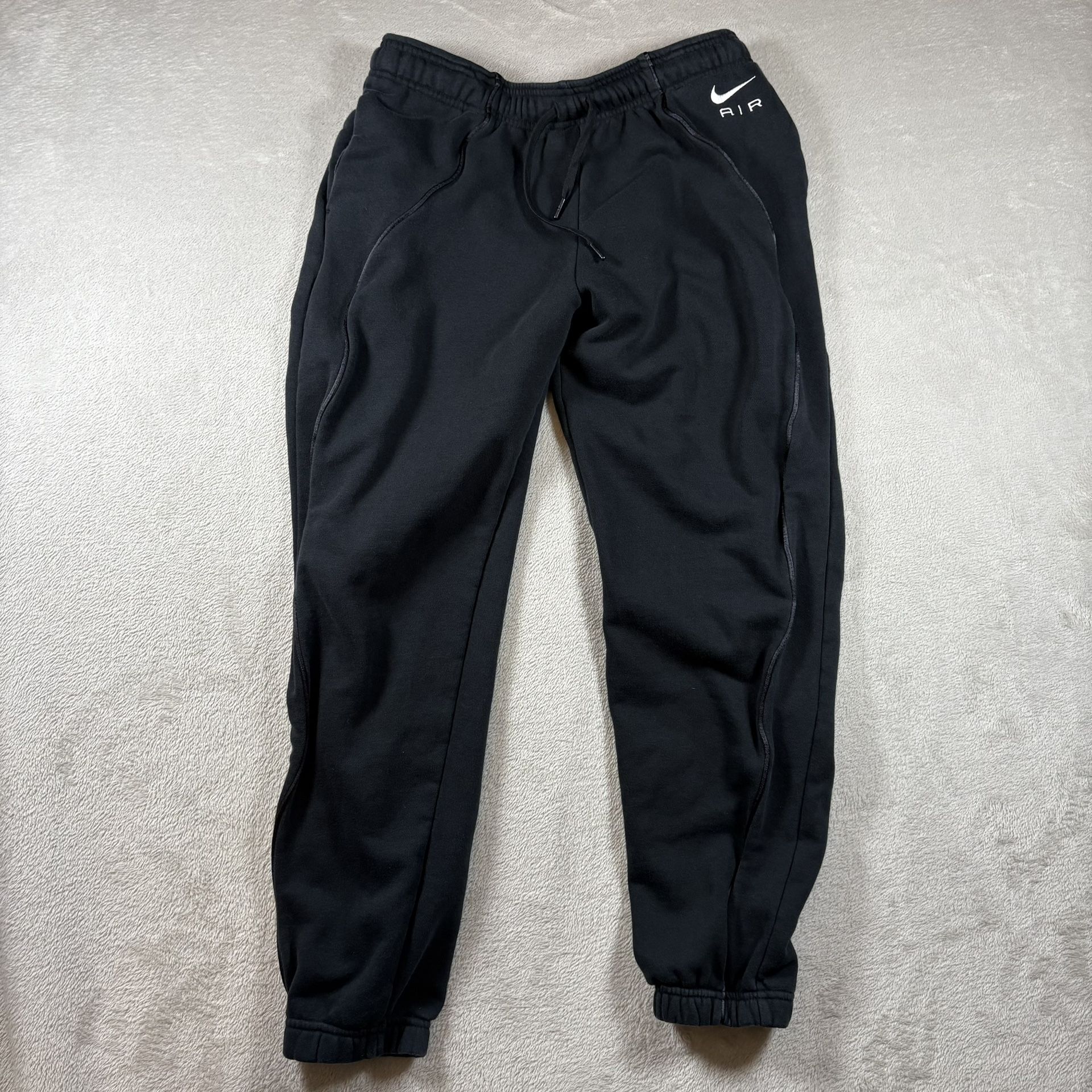 Nike Air Fleece Sweatpants Men’s M Black Baggy Joggers Spellout Skater Y2K #3594