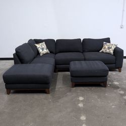 🚚 FREE DELIVERY- Comfy Modern Navy Blue Sectional Sofa with Ottoman