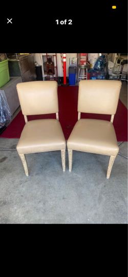 Set of 2 Tan Leather Dining Chairs