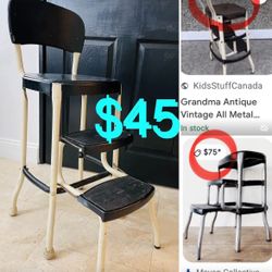 $45 Vintage Metal retro Metal 2 Step Stool & Chair in great condition can be painted as desired
