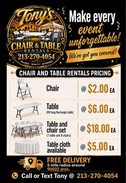 TABLE • CHAIRS • TABLECLOTHS