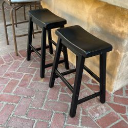 2 Black Solid Wood Barstools  24 Inches , 2 Feet High