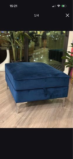Velvet Storage Ottoman with Chrome Legs