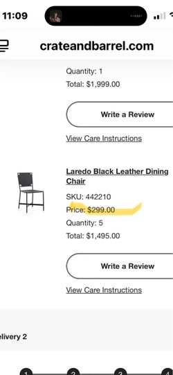 Laredo black leather dining chairs from crate and barrel.