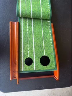 Portable Wooden and Nylon Indoor Golf Putting Mat with Green Turf, Two Holes 8ft long