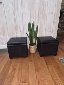 Faux Leather Storage Ottomans (Pair)