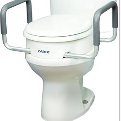 Compass Raised Toilet Seat with Arms, Elongated Toilets, 3.5 Inch High, Elevated Toilet Riser with Removable Padded Handles, Easy On and Off, Support 