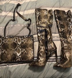 Snakeskin Print Boots and Bag Set