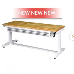 BRAND NEW Husky Tool Storage 62 in. W White Adjustable Height Work Table with 2-Drawers