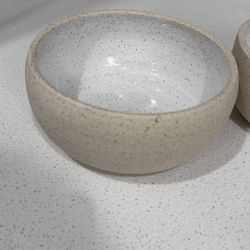 2 Hand Crafted Tan Ceramic Bowls 
