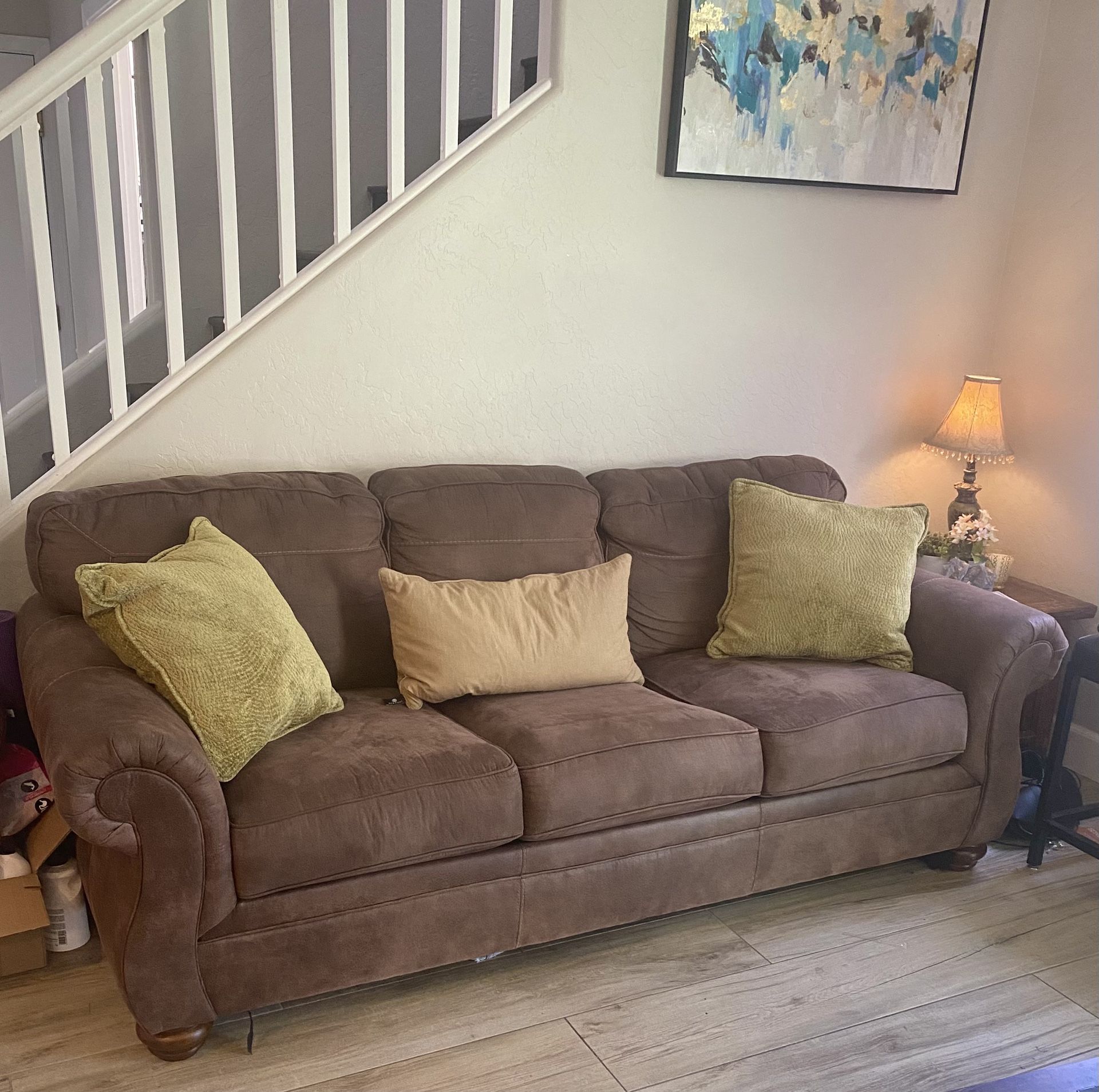CHOCOLATE BROWN SUEDE LEATHER SOFA COUCH