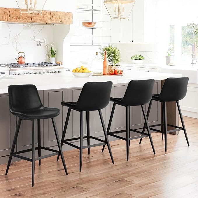 reduced - Indoor Bar Stools Set of 4, Faux Leather Barstool with Back and Metal Leg, Armless Chairs for Kitchen Island Pub Living Room,30"