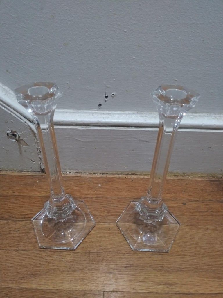 Pair Of Vintage Imperial Crystal Candle Holders 24% Lead Crystal Made In Slovakia.