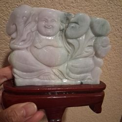 Certified A Grade Green Lavender Jade Jadeist Happy Buddha Statue Blessing Weathy Good Luck