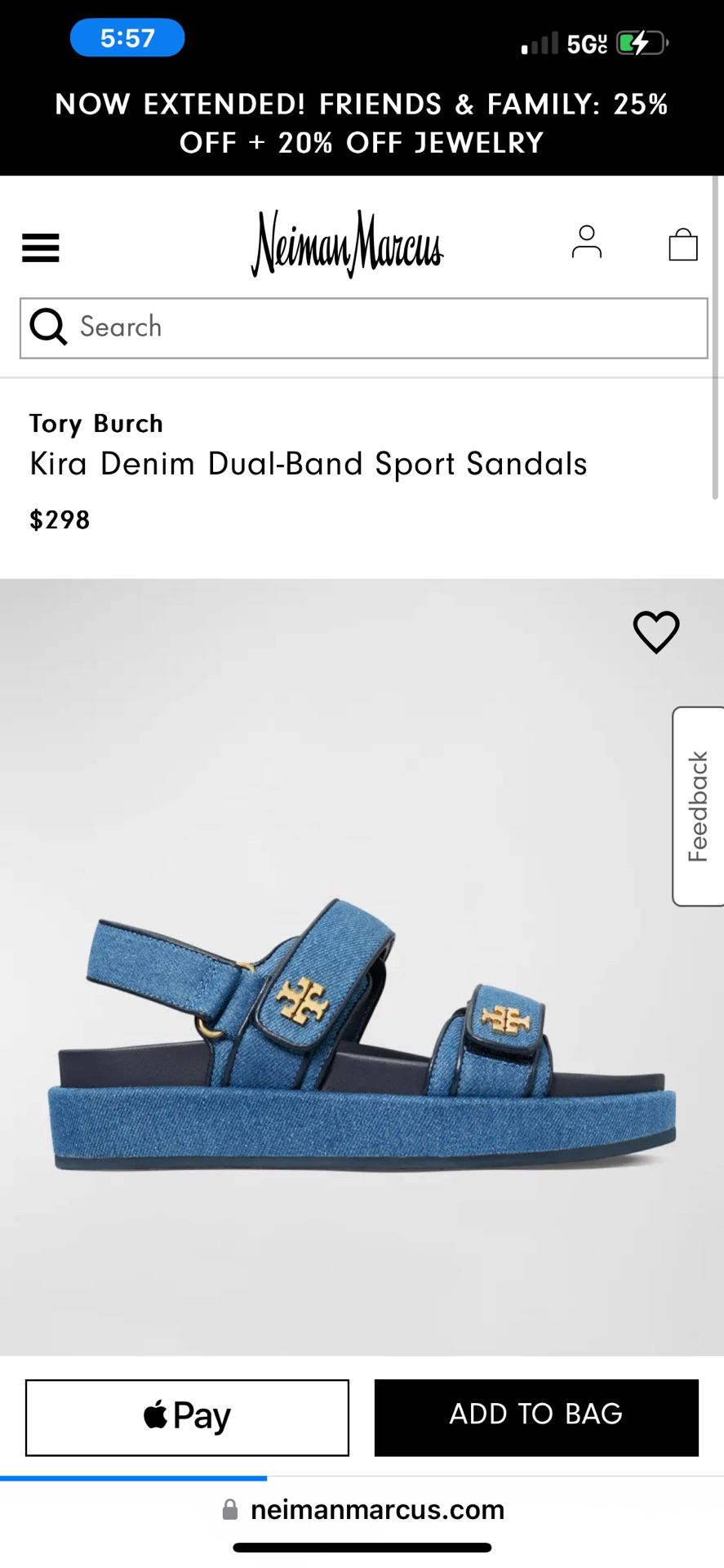 Tory Birch Kira Denim Dual-Band Sport Sandals