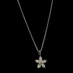 Sterling Silver Cubic Zirconia Snowflake Flower Pendant Necklace Set