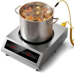 Glimstone 1800W Commercial Induction Cooktop & Countertop Burner With External Temp Probe, Heavy Duty Hot Plate, 100lb Weight Capacity, Temperature Ad