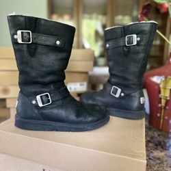 Ugg Kensington Boot Moto Buckle Style Women's Suede Sherpa Lined Black Size 8